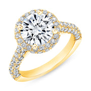 Diva Halo and Side Halo 3 Rows Pave Diamond Engagement Ring