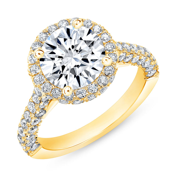 Diva Halo and Side Halo 3 Rows Pave Diamond Engagement Ring