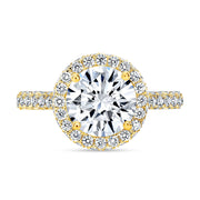 Diva Halo and Side Halo 3 Rows Pave Diamond Engagement Ring