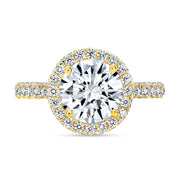 Diva Halo and Side Halo 3 Rows Pave Diamond Engagement Ring