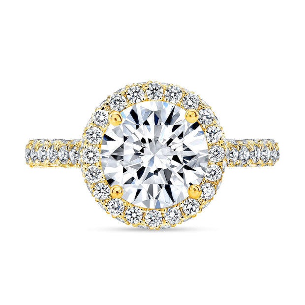 Diva Halo and Side Halo 3 Rows Pave Diamond Engagement Ring