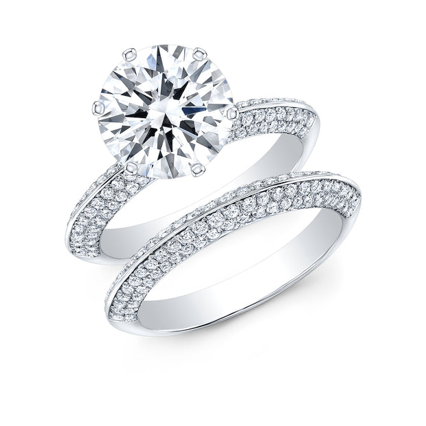 Pave Engagement Ring 6 Prong Knife Edge with Matching Band