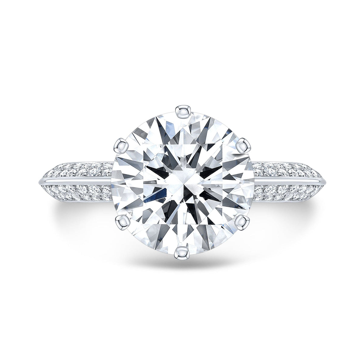 Pave engagement ring 6 prong knife edge