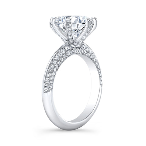 Knife Edge Micro Pave 6 Prong Diamond Engagement Ring Side View