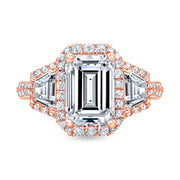 2.20 Ct. Halo Emerald & Trapezoids Diamond Ring F Color VVS2 GIA Certified