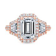4.0 Ctw Halo Emerald Cut & Trapezoids Engagement Ring J Color VS1 GIA Certified