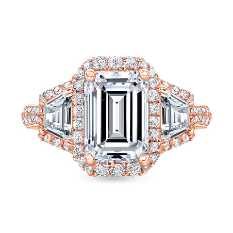 4.0 Ctw Halo Emerald Cut & Trapezoids Engagement Ring J Color VS1 GIA Certified