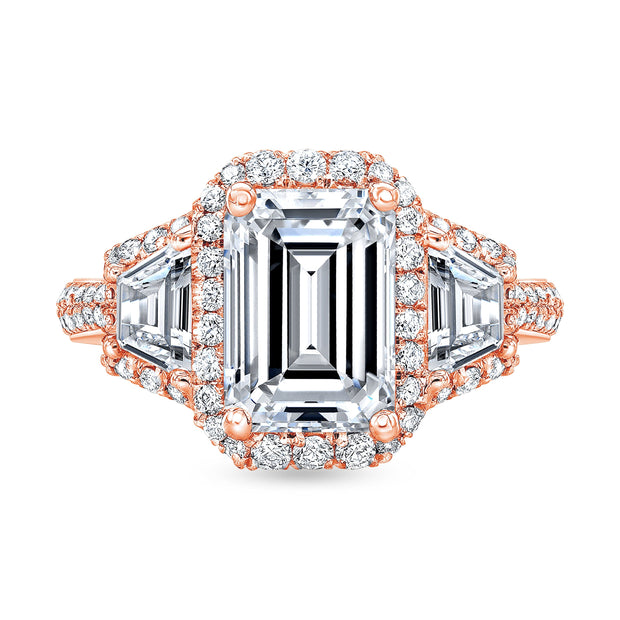 4.0 Ctw Halo Emerald Cut & Trapezoids Engagement Ring J Color VS1 GIA Certified
