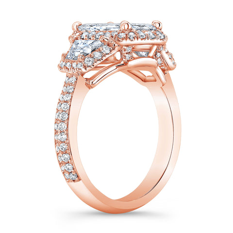 4.0 Ctw Halo Emerald Cut & Trapezoids Engagement Ring J Color VS1 GIA Certified