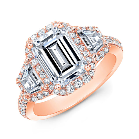4.0 Ctw Halo Emerald Cut & Trapezoids Engagement Ring J Color VS1 GIA Certified