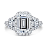 4.00 Ct. Halo Emerald Cut & Trapezoids Engagement Ring J Color VS1 GIA Certified