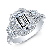 Halo Emerald Cut Engagement Ring with Trapezoids