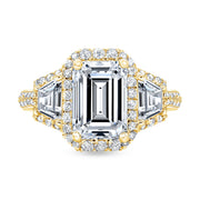 4.00 Ct. Halo Emerald Cut & Trapezoids Engagement Ring J Color VS1 GIA Certified