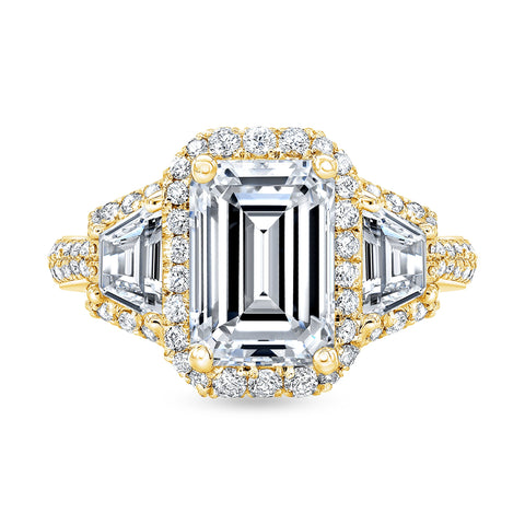 4.00 Ct. Halo Emerald Cut & Trapezoids Engagement Ring J Color VS1 GIA Certified