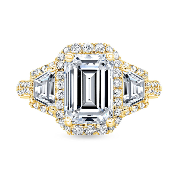 4.0 Ctw Halo Emerald Cut & Trapezoids Engagement Ring J Color VS1 GIA Certified