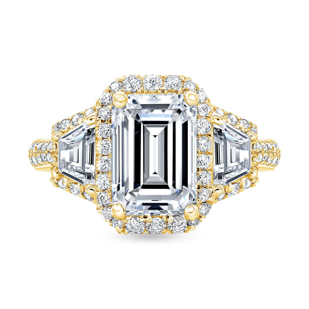 4.00 Ct. Halo Emerald Cut & Trapezoids Engagement Ring J Color VS1 GIA Certified