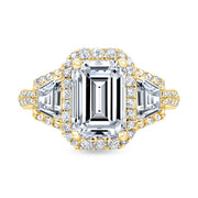 3.00 Ct. Emerald & Trapezoids 3 Stone Halo Engagement Ring G Color VVS2 GIA Certified