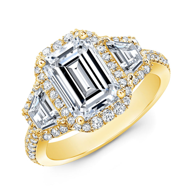 4.00 Ct. Halo Emerald Cut & Trapezoids Engagement Ring J Color VS1 GIA Certified