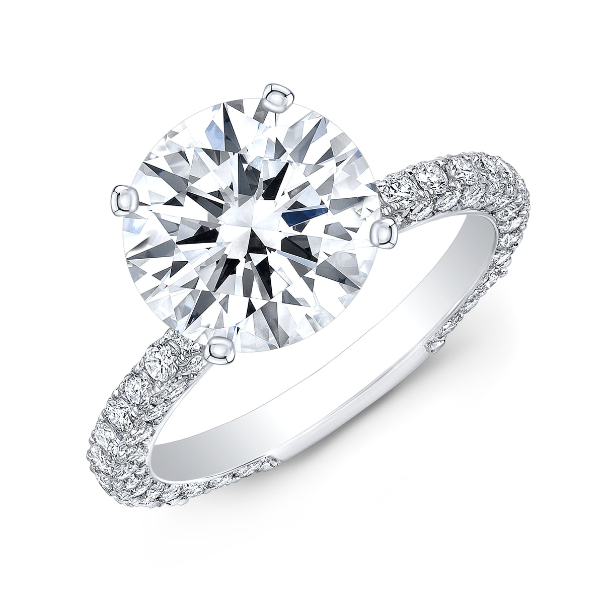 Hidden halo 3 row pave diamond engagement ring