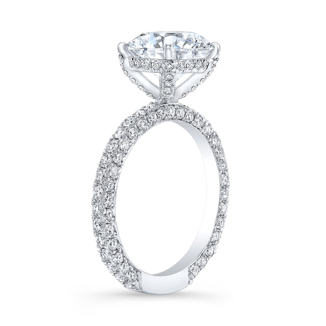 3.50 Ctw Hidden Halo 3 Row Pave Diamond Ring I Color VS2 GIA Certified 3X