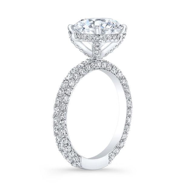 Hidden Halo 3 Row Pave Diamond Ring Side Profile 