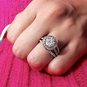 3.10 Ct. Halo Round Pave Split Engagement Ring G Color SI1 GIA Certified