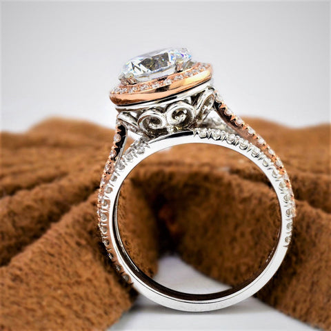 Two-Tone White and Rose Gold Diamond Halo Engagement Ring