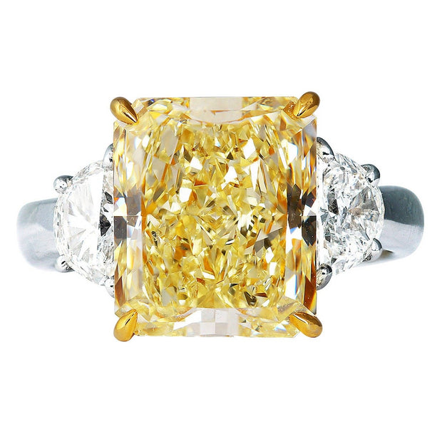 4 Ct. Fancy Intense Yellow Cushion Engagement Ring w Half Moons VS1 GIA Certified