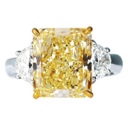 Yellow Cushion Cut w Half Moons Diamond Ring