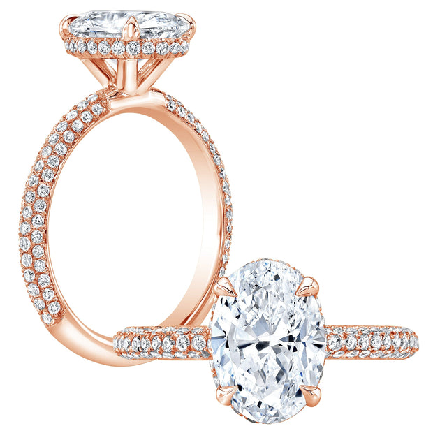 rose gold Hidden Halo 3-Rows Pave Diamond Engagement Ring