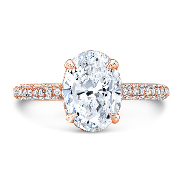 Hidden Halo Engagement Ring 3-Rows Pave