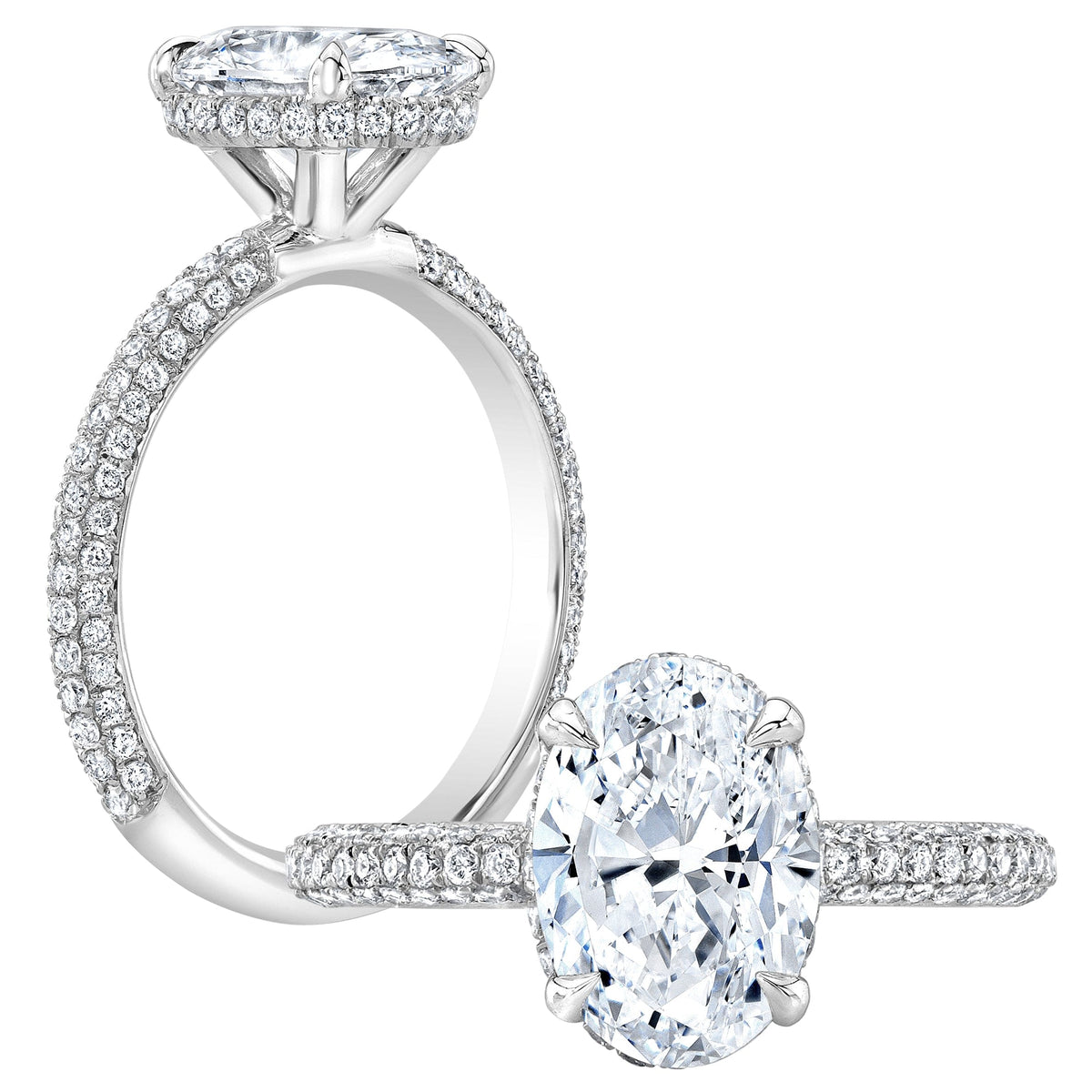 Hidden halo oval engagement ring