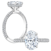 1.75 Ct. Hidden Halo Oval Engagement Ring 3 Row Pave H Color VS2 GIA Certified