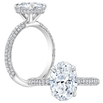 Hidden Halo 3-Rows Pave Diamond Engagement Ring