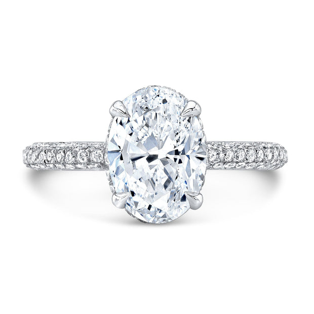 Hidden Halo Engagement Ring 3-Rows Pave