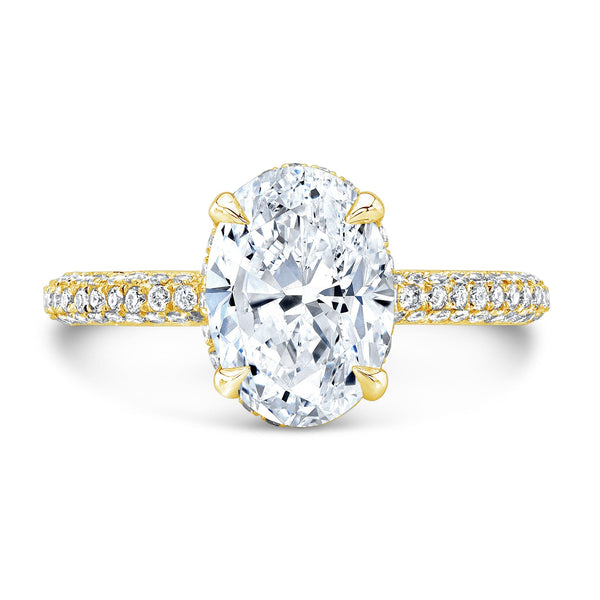 Hidden Halo Engagement Ring 3-Rows Pave
