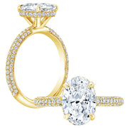 yellow gold Hidden Halo 3-Rows Pave Diamond Engagement Ring