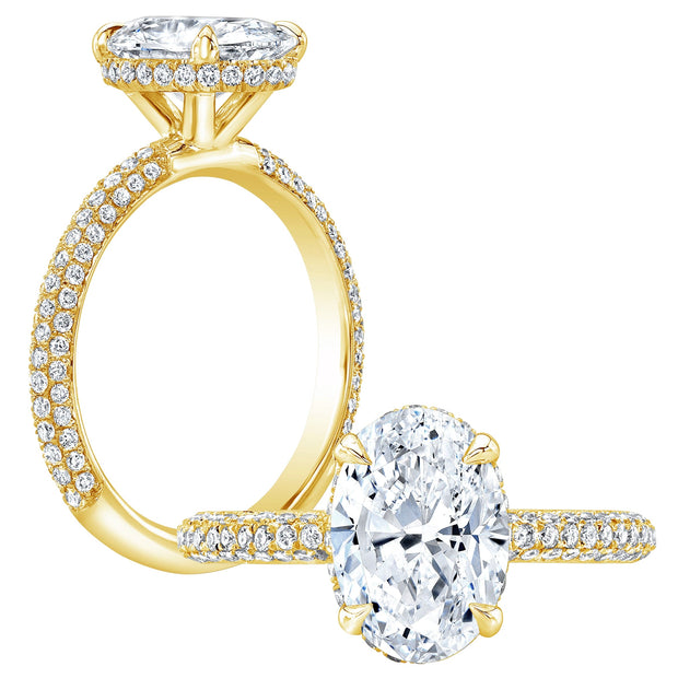 Hidden Halo Oval Engagement Ring in yellow Gold