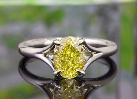Canary Fancy Yellow Oval Cut Split Shank Solitaire Ring Front View