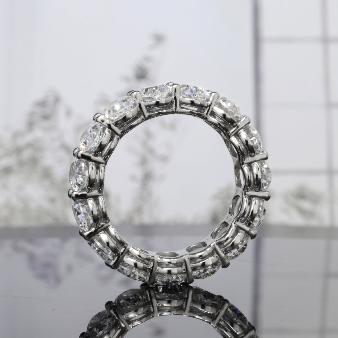Oval cut natural diamond eternity ring white gold- view from side
