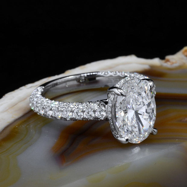 3.20 Ctw. Hidden Halo Oval Engagement Ring Pave 3Row H Color VS1 GIA Certified