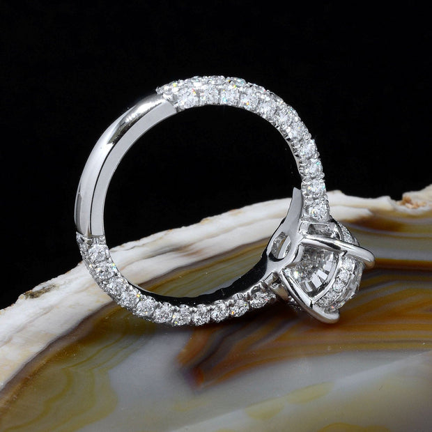 3.20 Ctw. Hidden Halo Oval Engagement Ring Pave 3Row H Color VS1 GIA Certified