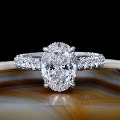 3.20 Ctw. Hidden Halo Oval Engagement Ring Pave 3Row H Color VS1 GIA Certified