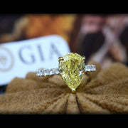 3.85 Ct Canary Fancy Light Yellow Pear Shaped Hidden Halo Engagement Ring VVS1 GIA Certified