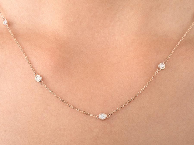 Round Cut Bezel Set Diamond Train Necklace