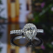 2.20 Ct. Pear Halo Engagement Ring Set H Color VS2 GIA Certified