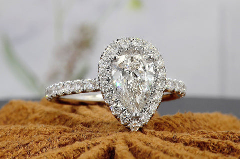1.70 Ct. Pear Halo Engagement Ring G Color VS1 GIA Certified