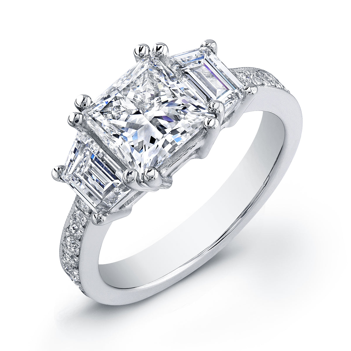Trapezoids with pave shank engagement ring