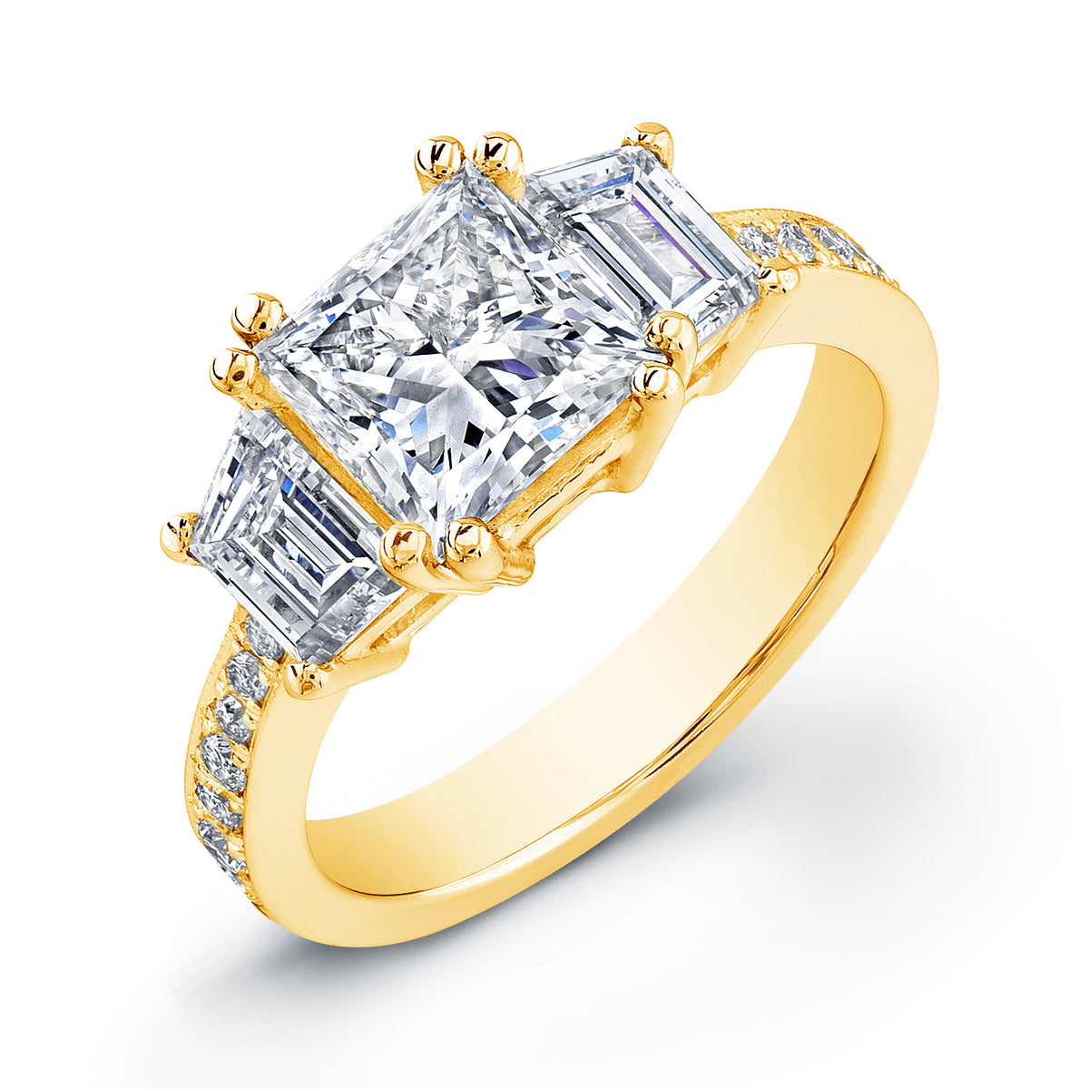 Trapezoids with pave shank engagement ring