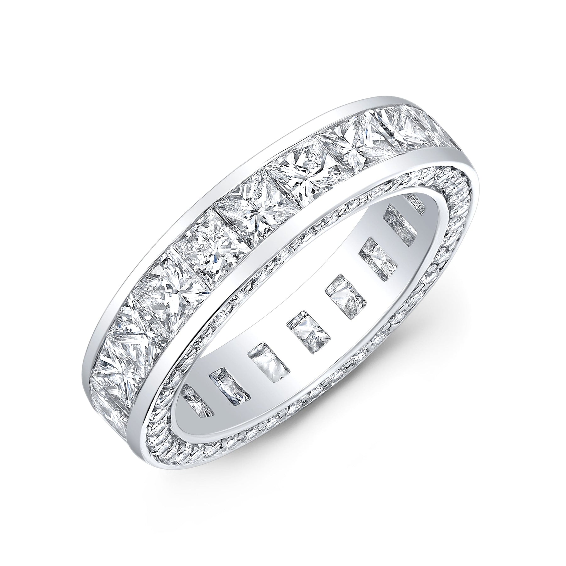 14K White Gold Princess Cut Shared Prong Diamond Eternity  Luxury Gems Macro Pave Eternity Princess Cut Zircon Ring for Women, PD406 display picture 1